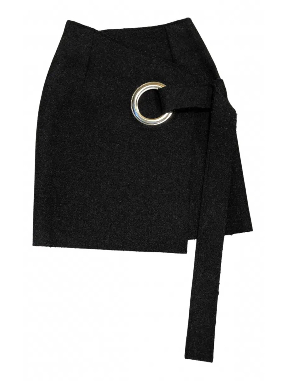 Jacquemus Black Wrap Mini Skirt with Silver Ring Accent